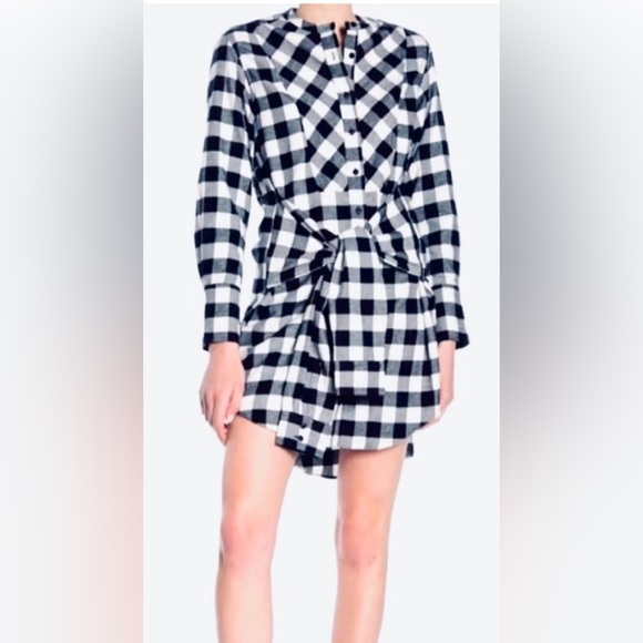 Derek Lam 10 Crosby Women Plaid Tie Waist Shirt dress Size 4 Black White - Picture 1 of 7